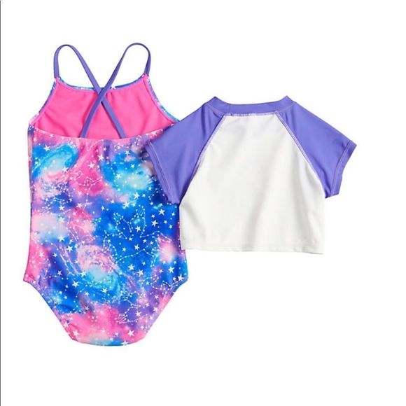 SO Girls 4/5 Constellation One-Piece Swimsuit & "Believe In Magic" Crewneck Top - Picture 5 of 7